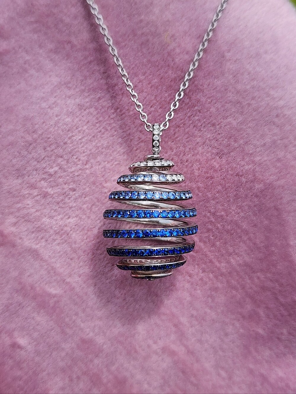 $36,000 Faberge 18kt Gold Essencè Diamond Sapphire Earrings & Necklace Set - Picture 6 of 12